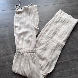 Aritzia wilfred la fleurette jumpsuit Cream beige pinstripe medium